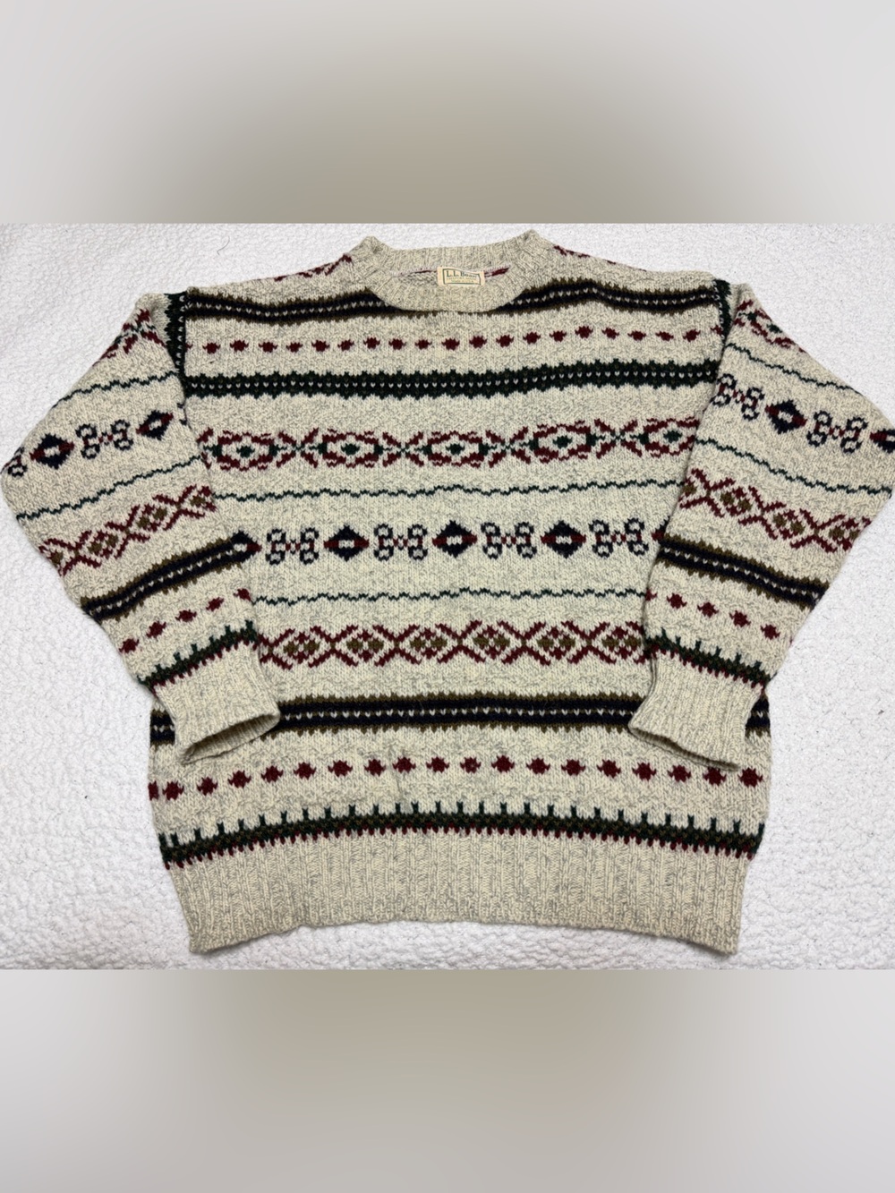 Vintage LL Bean Sweater Wool Blend Nordic Fair Mens MEDIUM Made in USA Crewneck